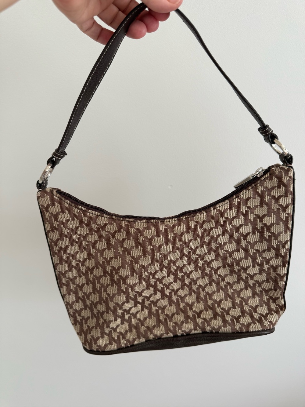 Y2K New York & Company Brown and Beige Monogram Print Shoulder Bag